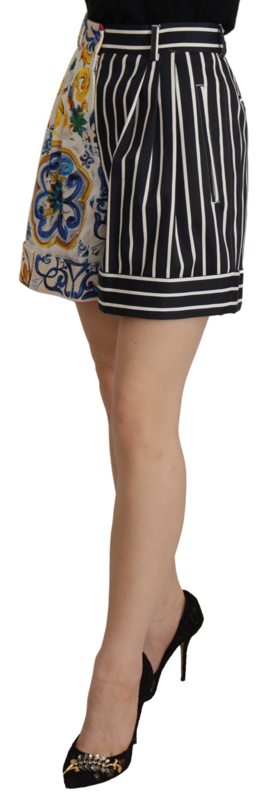 Dolce & Gabbana Bermuda shorts met meerkleurige strepen, Majolica-print