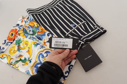 Dolce & Gabbana Bermuda shorts met meerkleurige strepen, Majolica-print