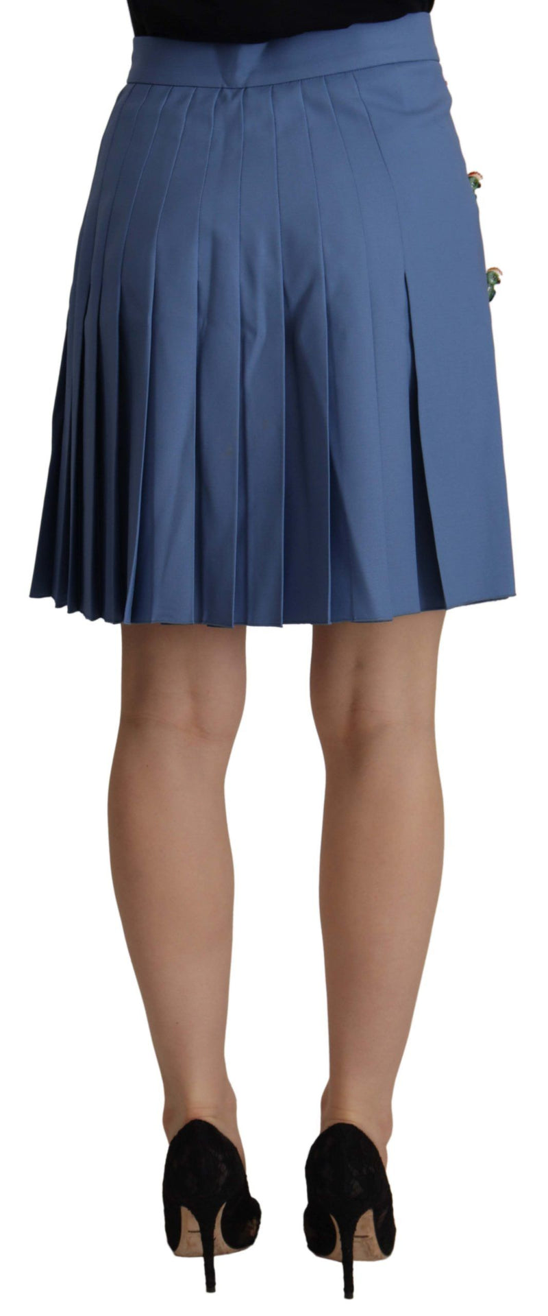 Dolce & Gabbana Jupe Mini Plissée Embellie Bleue en Laine