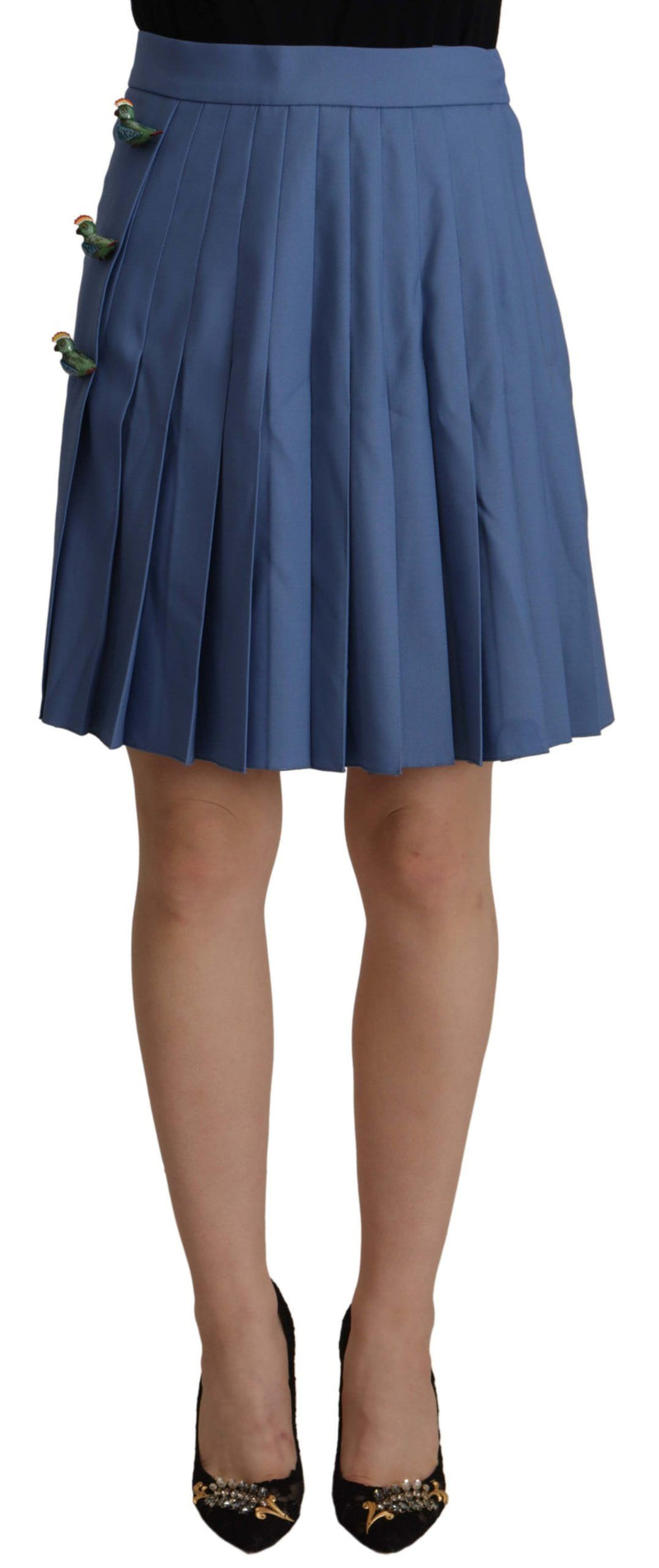 Dolce & Gabbana Jupe Mini Plissée Embellie Bleue en Laine