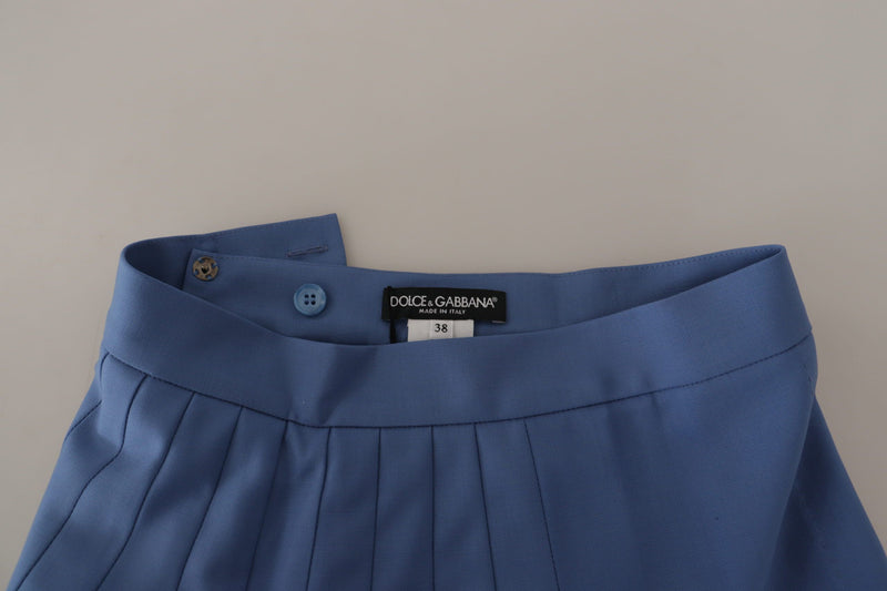 Dolce & Gabbana Jupe Mini Plissée Embellie Bleue en Laine