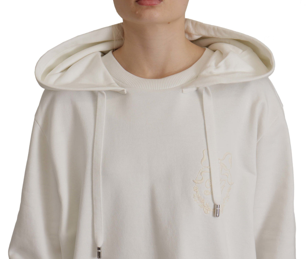 Dolce & Gabbana White Hoodie Pullover - Luxury Embroidered Sweater
