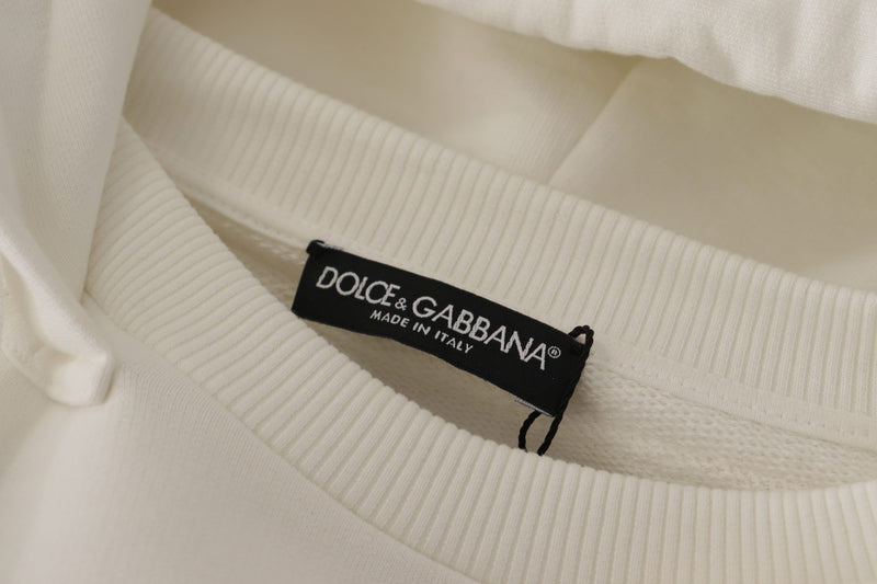 Dolce & Gabbana White Hoodie Pullover - Luxury Embroidered Sweater