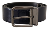 Dolce &amp; Gabbana Ceinture à boucle avec logo argenté en cuir verni bleu Vernice