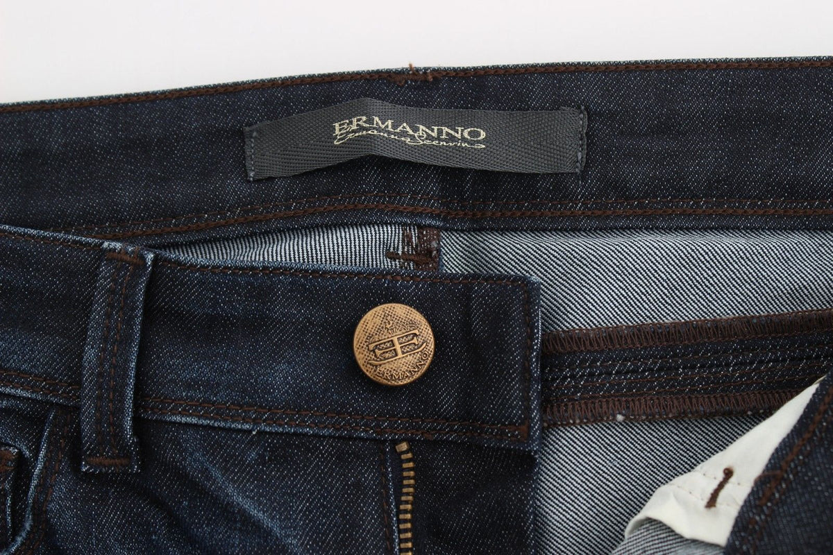 Jean slim bleu en denim, taille skinny et extensible, Ermanno Scervino.
