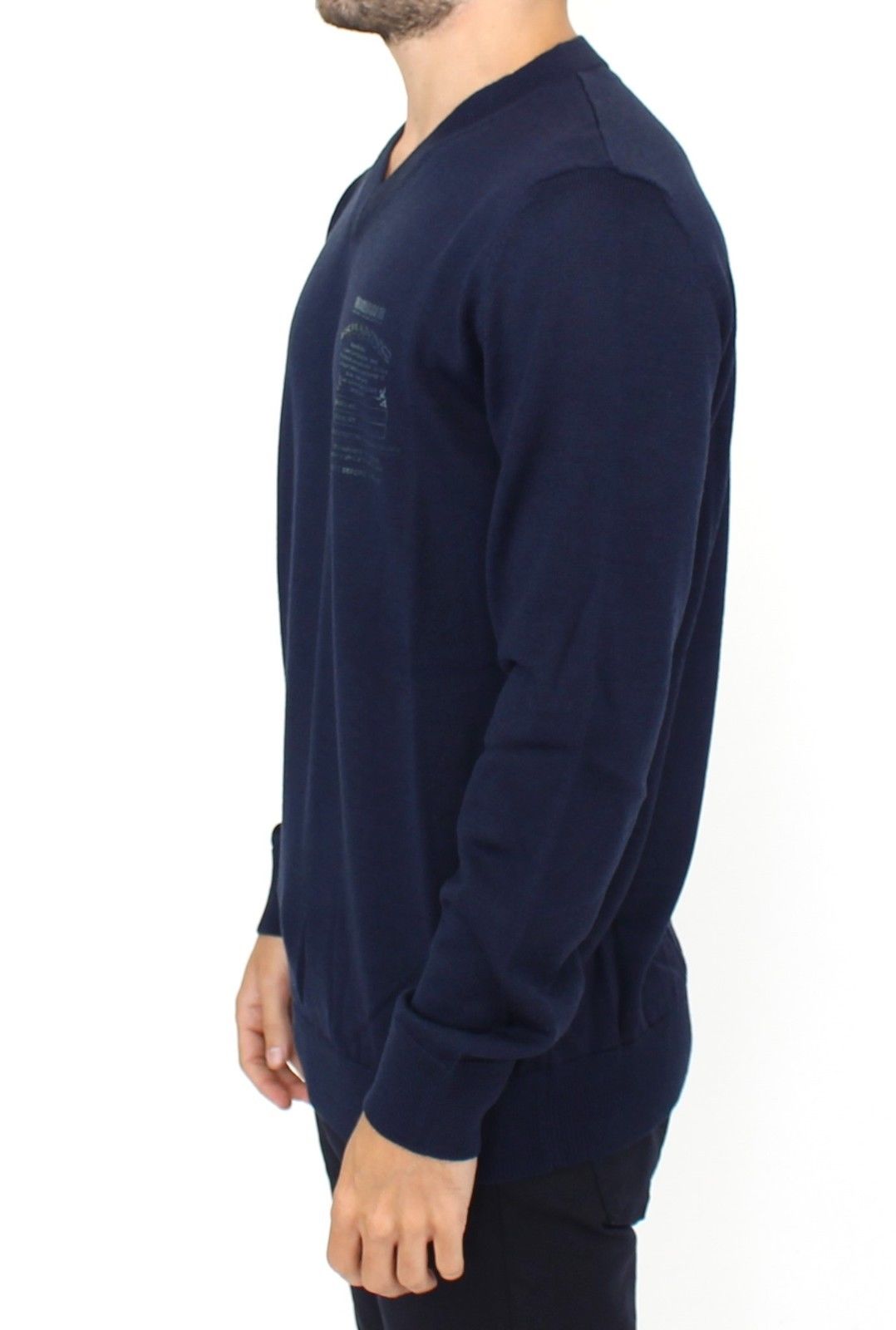Pull en laine mélangée bleu à col en V d'Ermanno Scervino