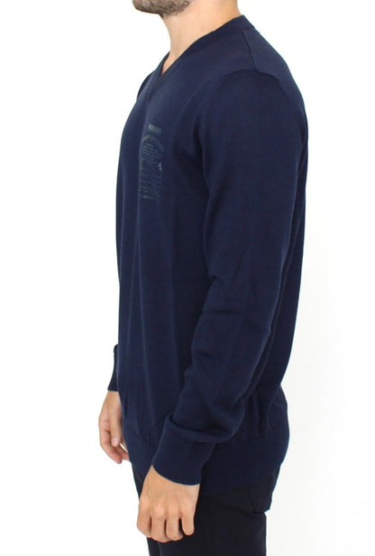 Pull en laine mélangée bleu à col en V d'Ermanno Scervino