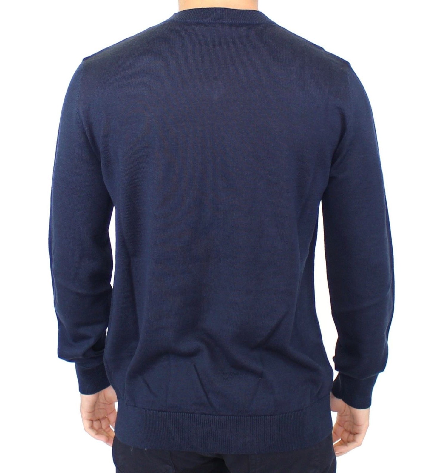 Pull en laine mélangée bleu à col en V d'Ermanno Scervino