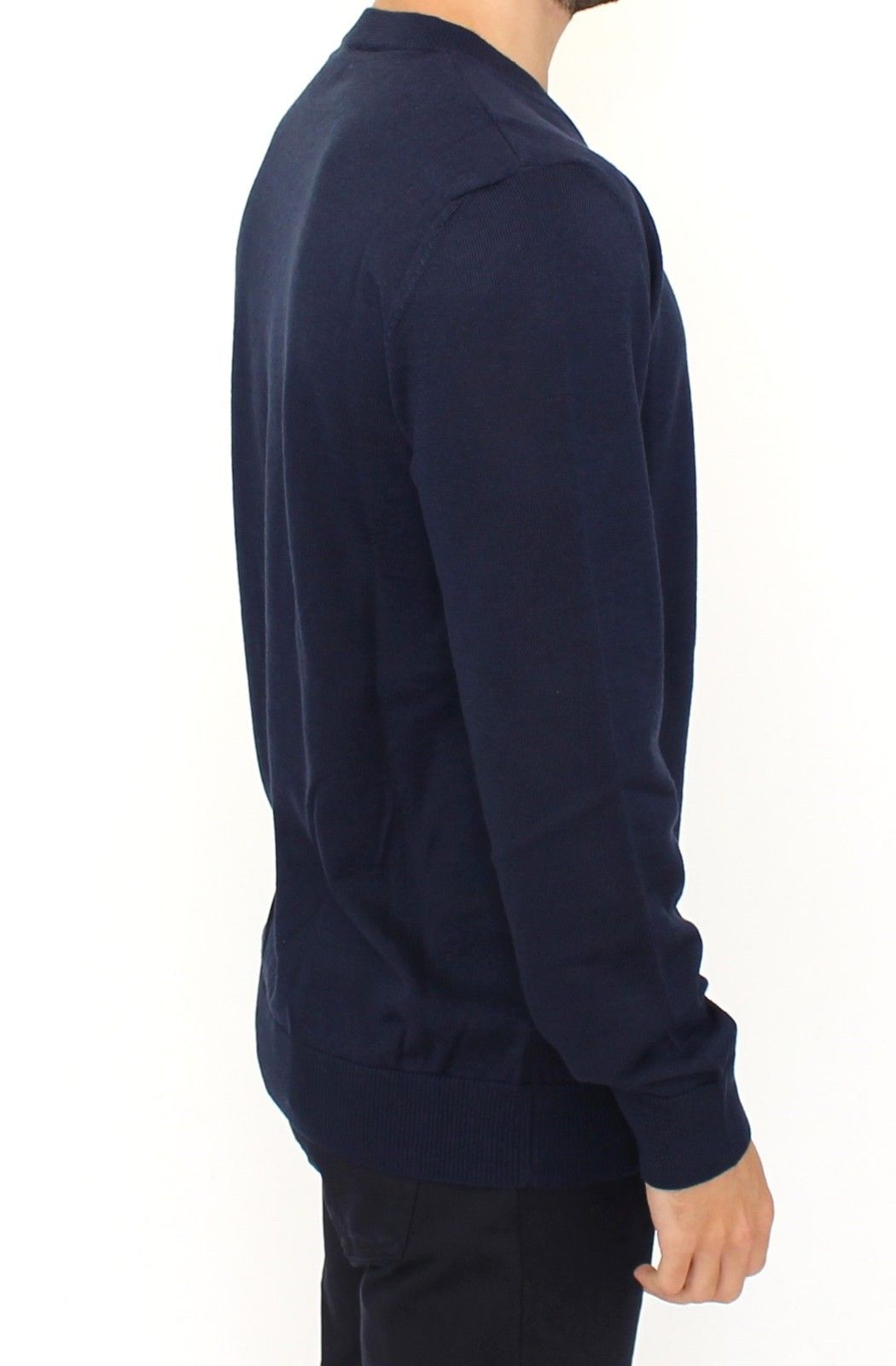 Pull en laine mélangée bleu à col en V d'Ermanno Scervino