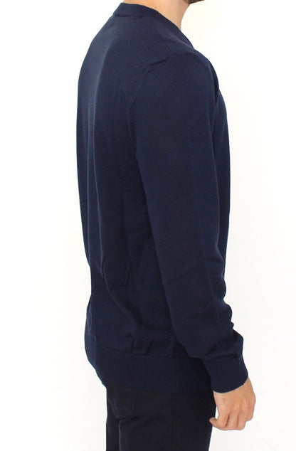 Pull en laine mélangée bleu à col en V d'Ermanno Scervino