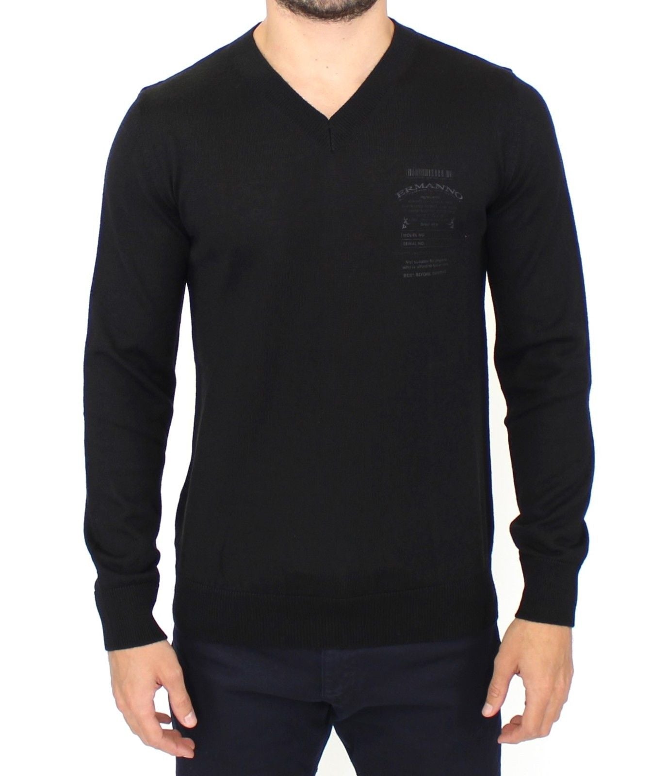 Pull en laine mélangée noir à col en V de Ermanno Scervino