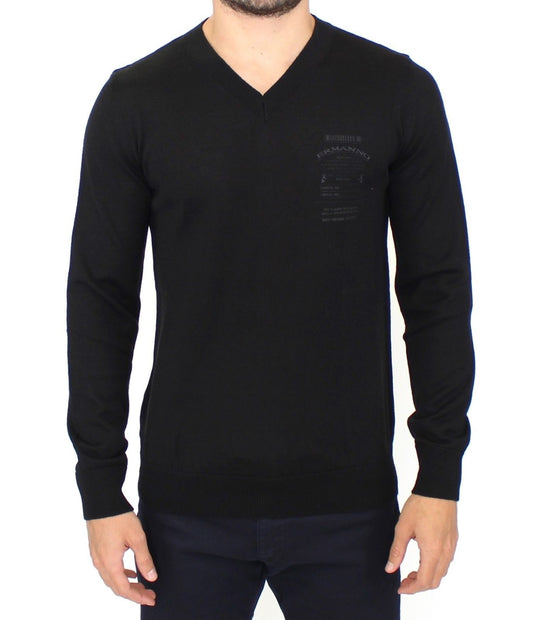 Pull en laine mélangée noir à col en V de Ermanno Scervino