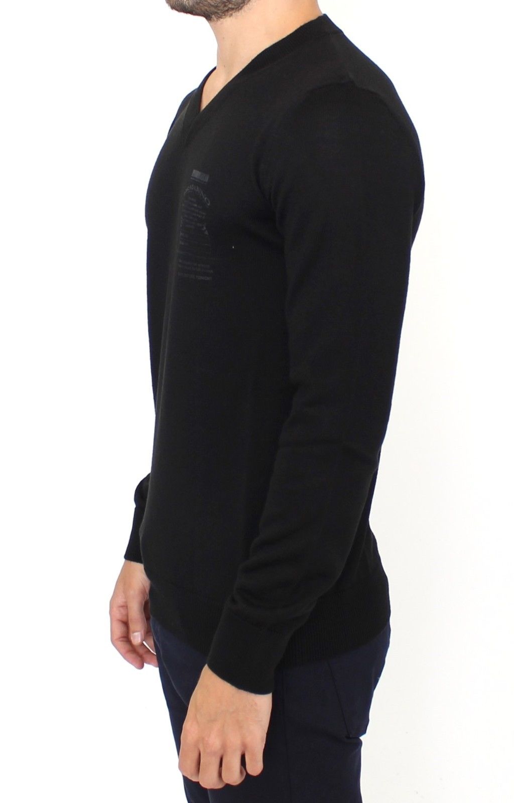 Pull en laine mélangée noir à col en V de Ermanno Scervino