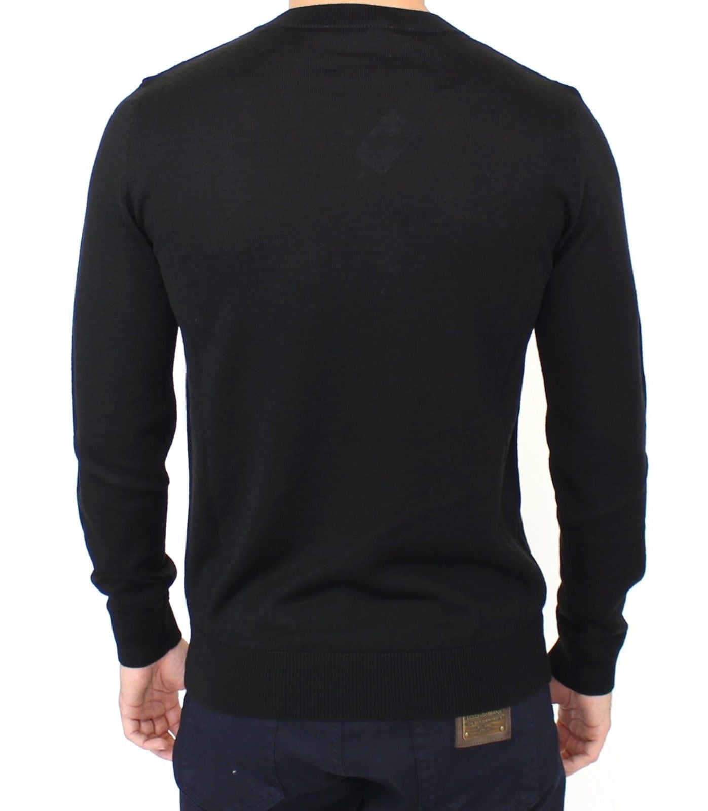 Pull en laine mélangée noir à col en V de Ermanno Scervino