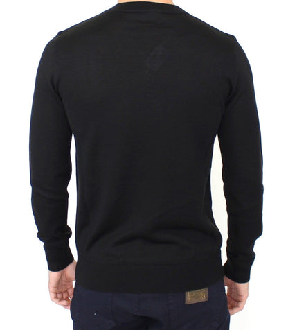 Pull en laine mélangée noir à col en V de Ermanno Scervino