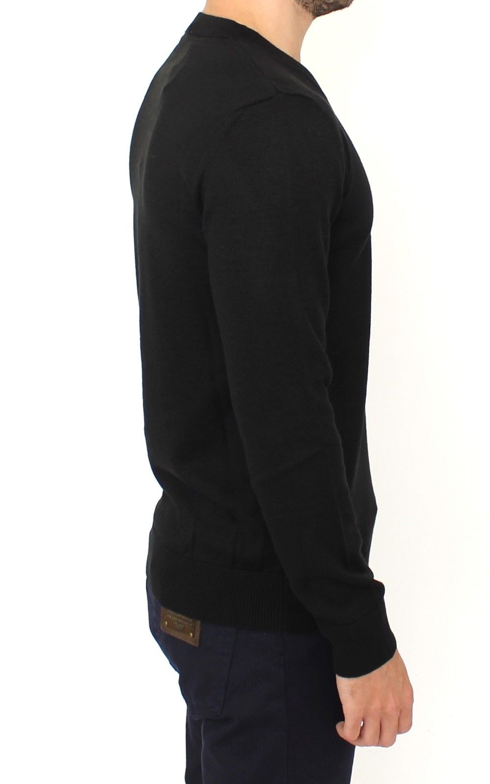 Pull en laine mélangée noir à col en V de Ermanno Scervino