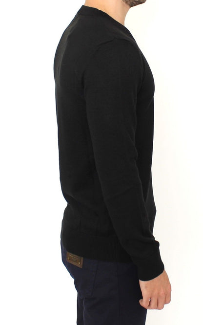 Pull en laine mélangée noir à col en V de Ermanno Scervino