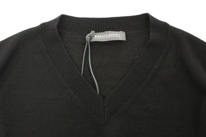 Pull en laine mélangée noir à col en V de Ermanno Scervino