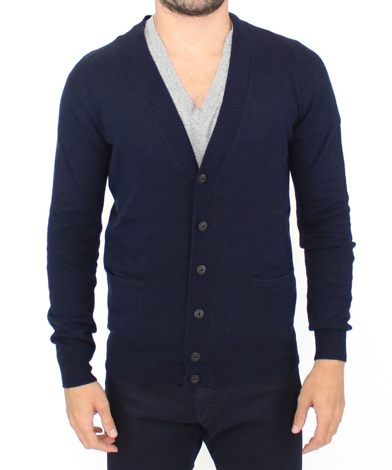 Pull en cachemire et laine bleu à col montant Ermanno Scervino