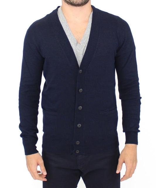 Pull en cachemire et laine bleu à col montant Ermanno Scervino