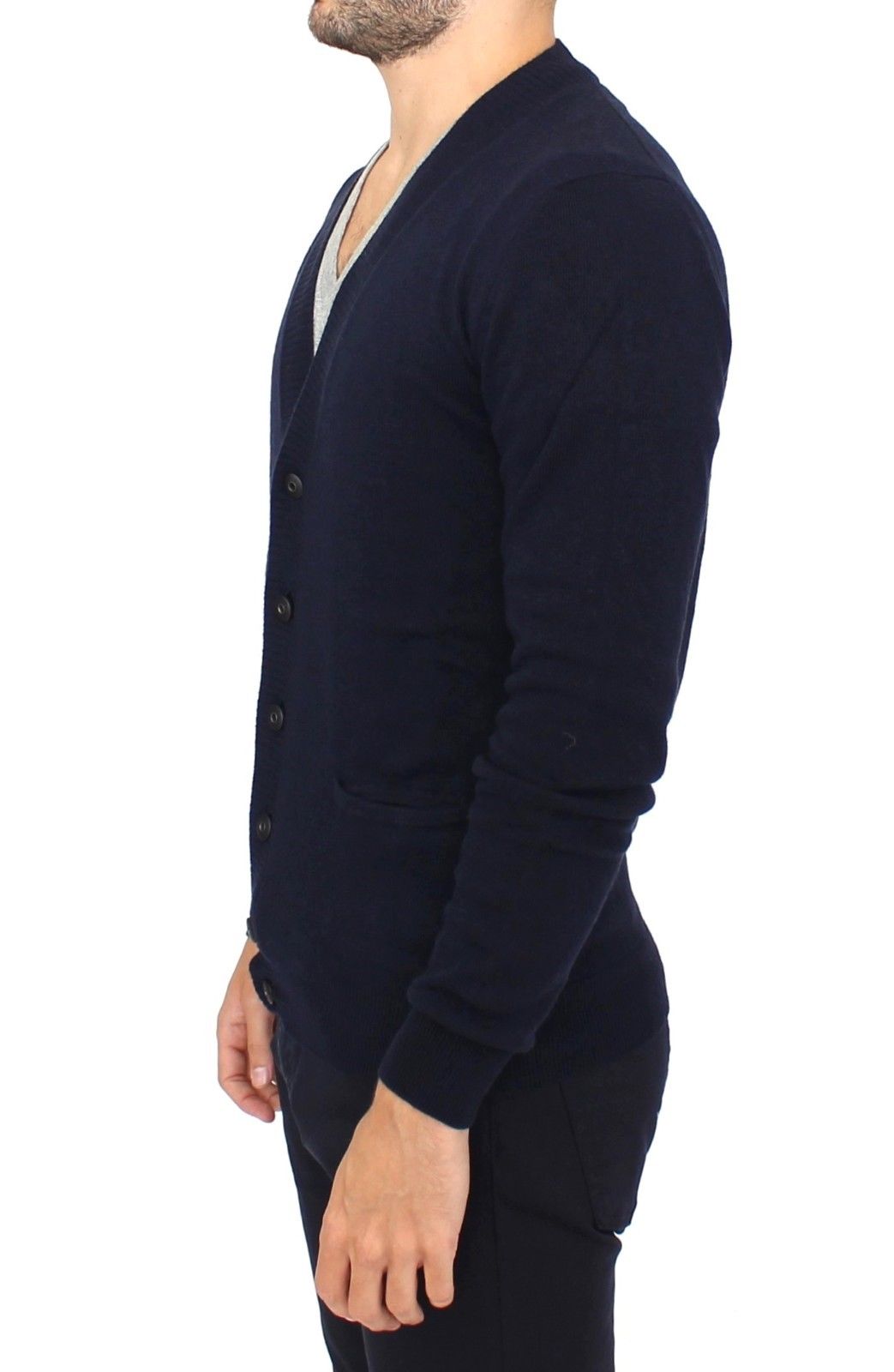Pull en cachemire et laine bleu à col montant Ermanno Scervino