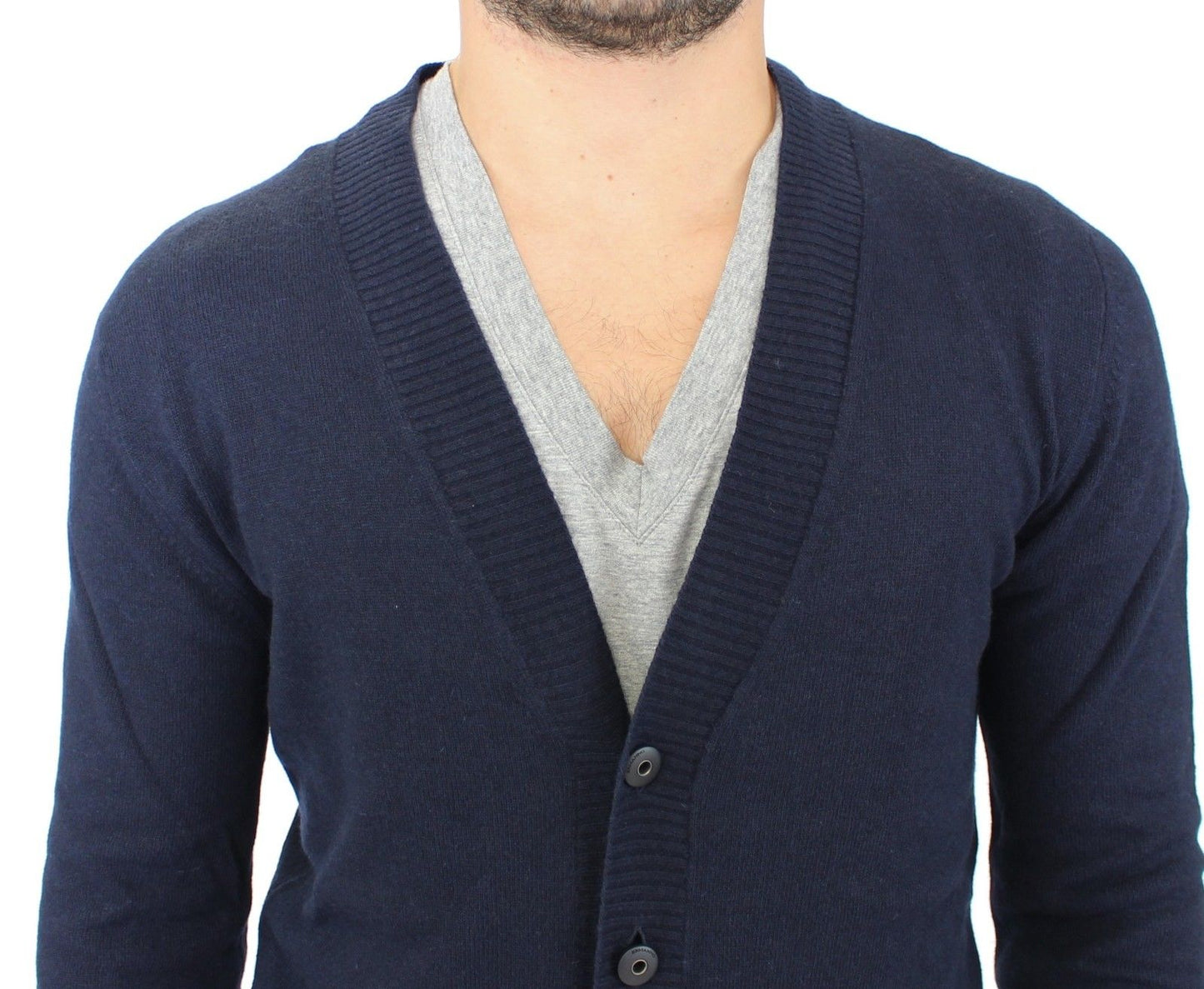 Pull en cachemire et laine bleu à col montant Ermanno Scervino