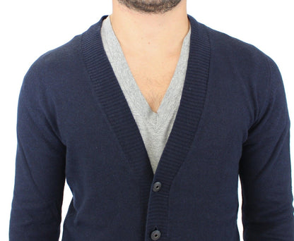 Pull en cachemire et laine bleu à col montant Ermanno Scervino