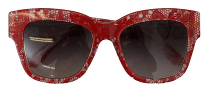 Lunettes de soleil rectangulaires en acétate et dentelle rouge Dolce & Gabbana DG4231F