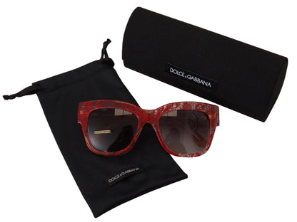 Lunettes de soleil rectangulaires en acétate et dentelle rouge Dolce & Gabbana DG4231F