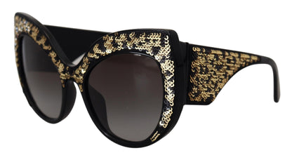 Lunettes de soleil papillon polarisées Dolce & Gabbana noires et dorées à paillettes DG4326