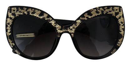 Lunettes de soleil papillon polarisées Dolce & Gabbana noires et dorées à paillettes DG4326