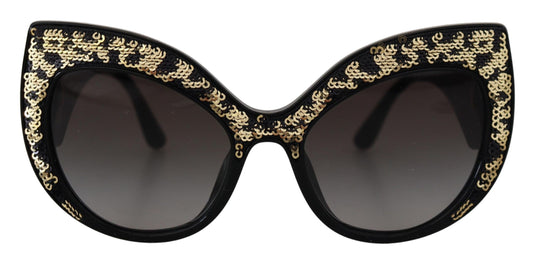 Lunettes de soleil papillon polarisées Dolce & Gabbana noires et dorées à paillettes DG4326