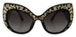 Lunettes de soleil papillon polarisées Dolce & Gabbana noires et dorées à paillettes DG4326