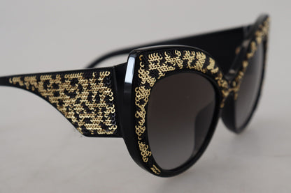 Lunettes de soleil papillon polarisées Dolce & Gabbana noires et dorées à paillettes DG4326