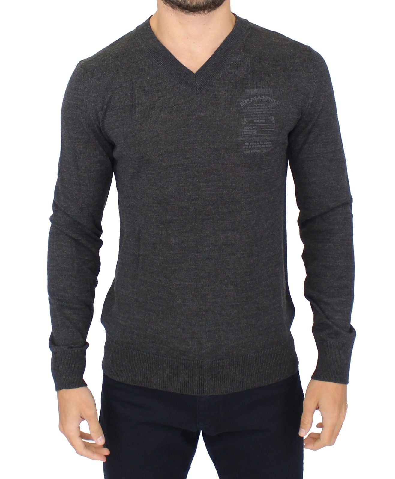 Pull en laine mélangée gris à col en V de Ermanno Scervino