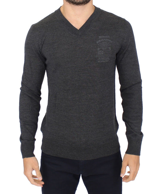 Pull en laine mélangée gris à col en V de Ermanno Scervino