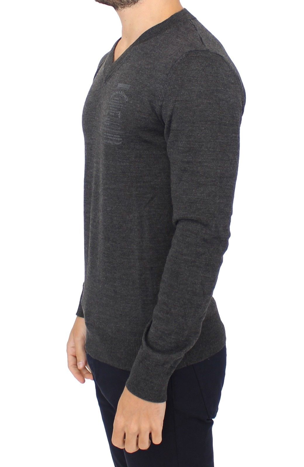 Pull en laine mélangée gris à col en V de Ermanno Scervino