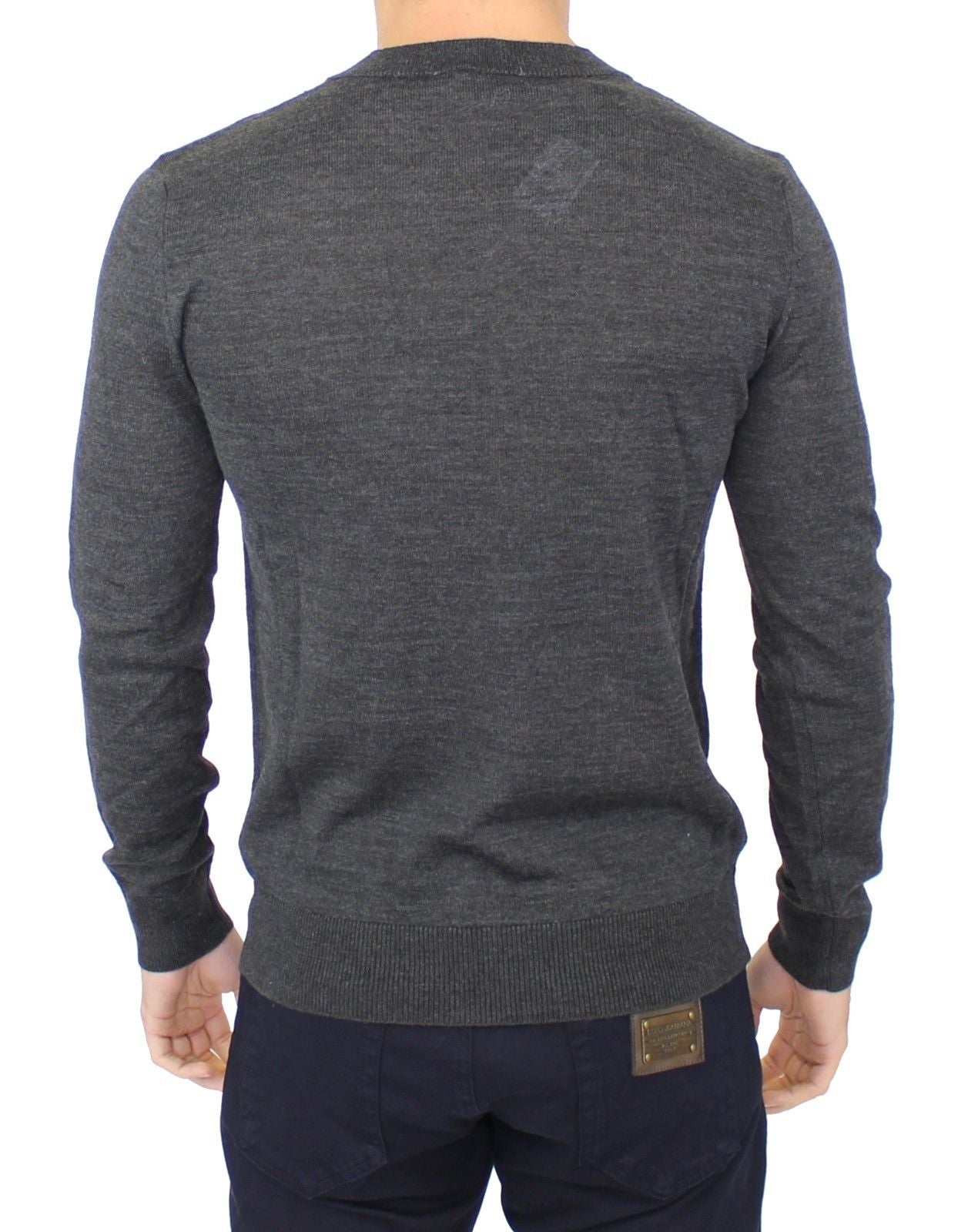 Pull en laine mélangée gris à col en V de Ermanno Scervino