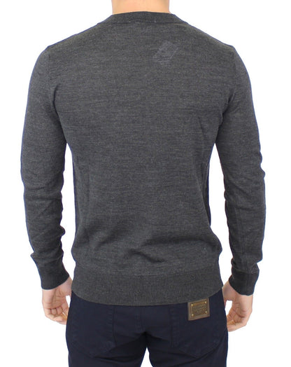 Pull en laine mélangée gris à col en V de Ermanno Scervino