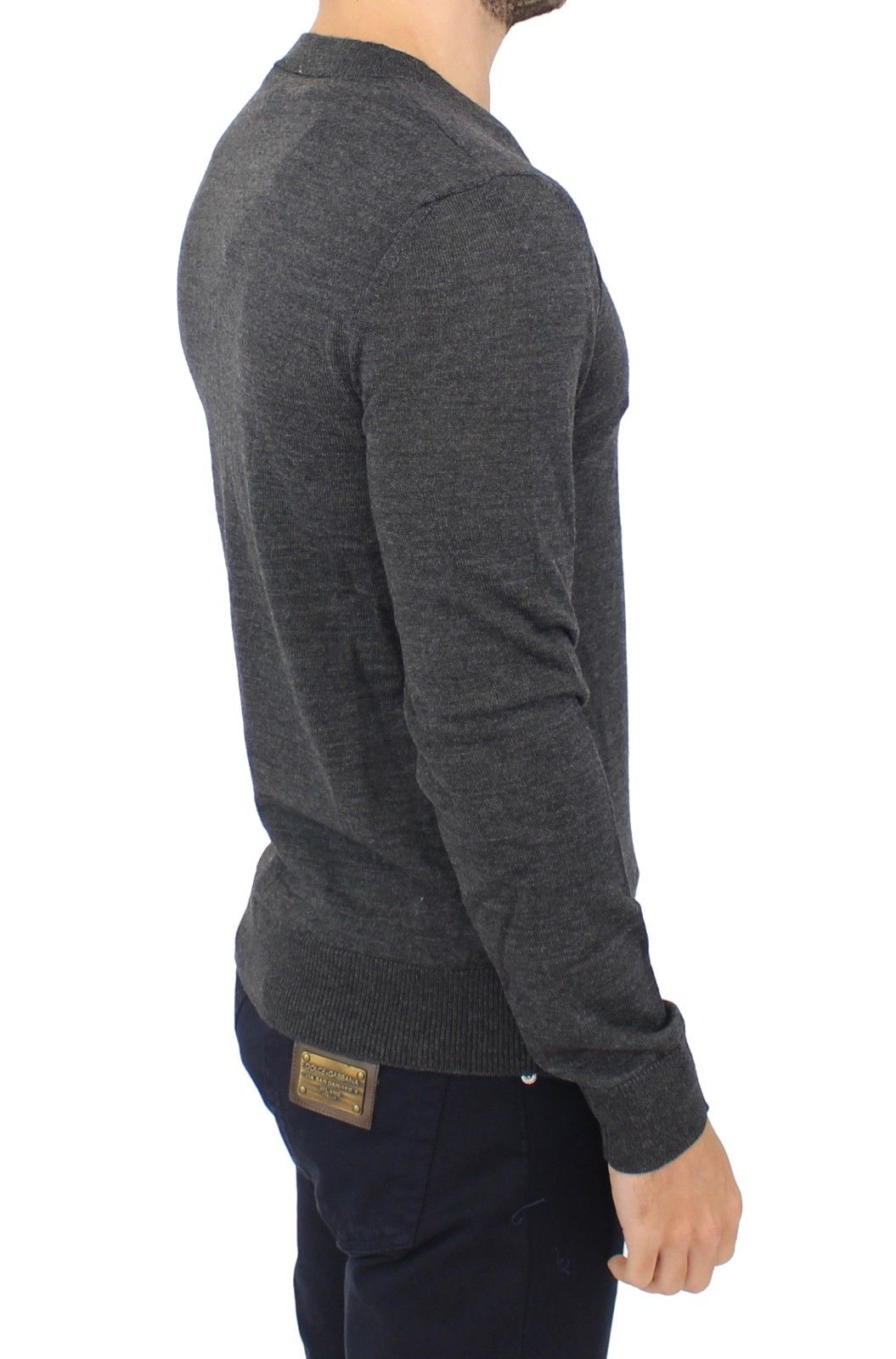 Pull en laine mélangée gris à col en V de Ermanno Scervino