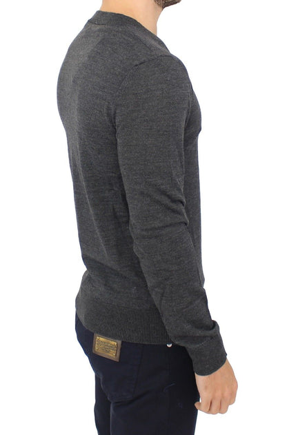 Pull en laine mélangée gris à col en V de Ermanno Scervino