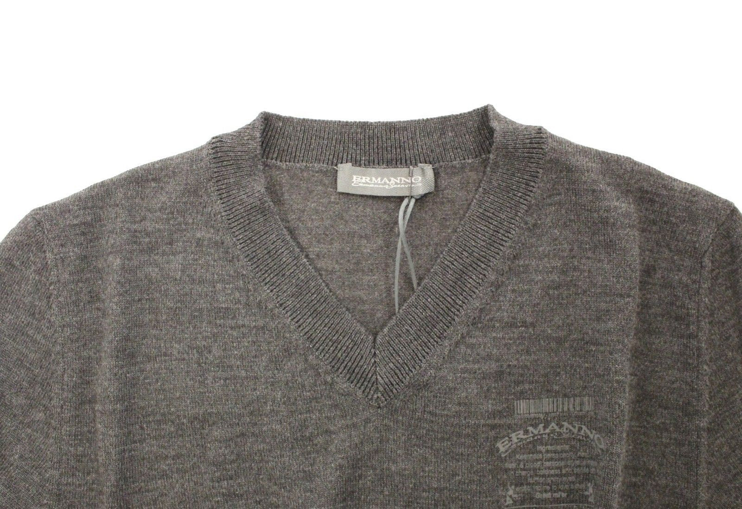 Pull en laine mélangée gris à col en V de Ermanno Scervino