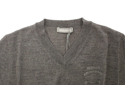Pull en laine mélangée gris à col en V de Ermanno Scervino