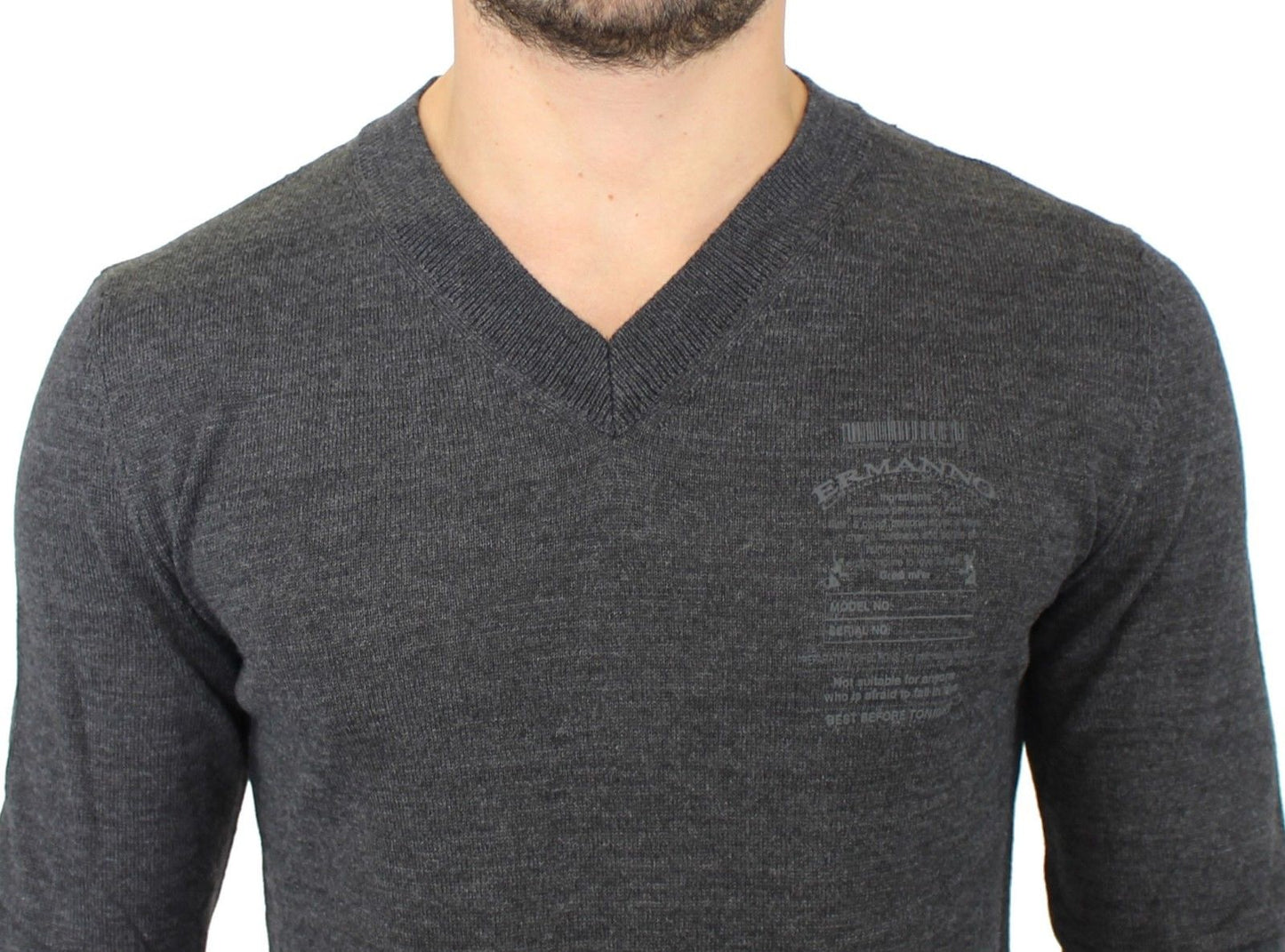 Pull en laine mélangée gris à col en V de Ermanno Scervino