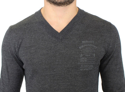 Pull en laine mélangée gris à col en V de Ermanno Scervino