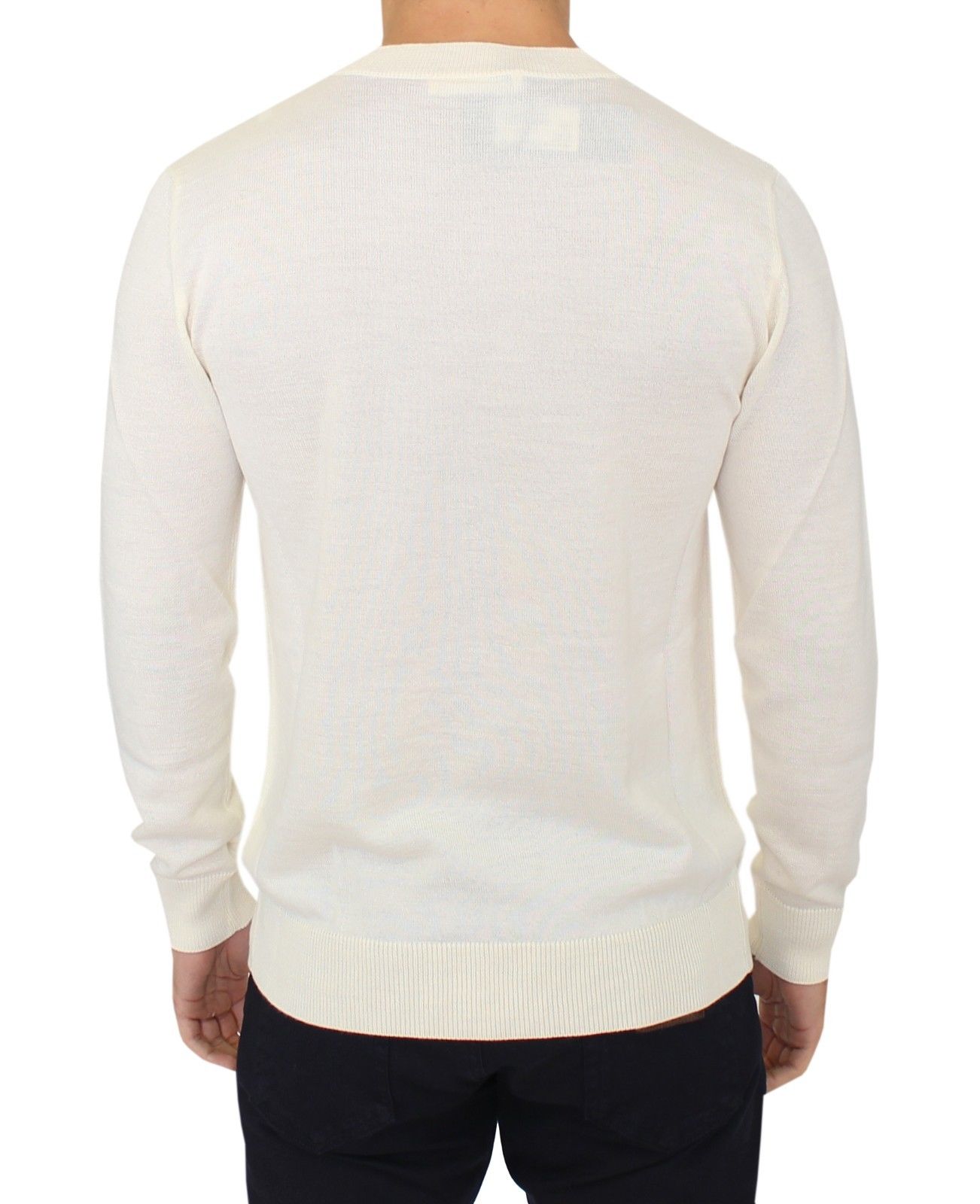 Pull en laine mélangée à col en V blanc cassé d'Ermanno Scervino
