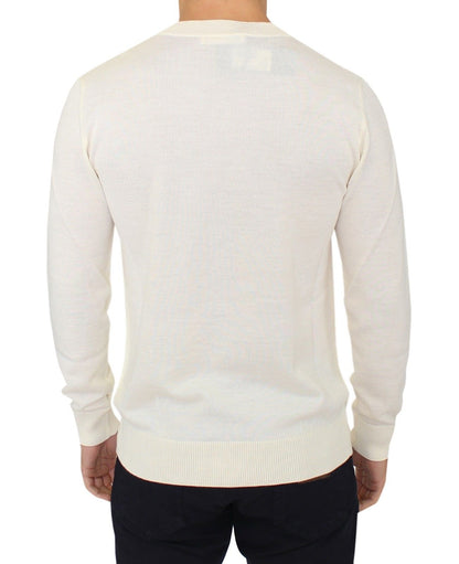 Pull en laine mélangée à col en V blanc cassé d'Ermanno Scervino