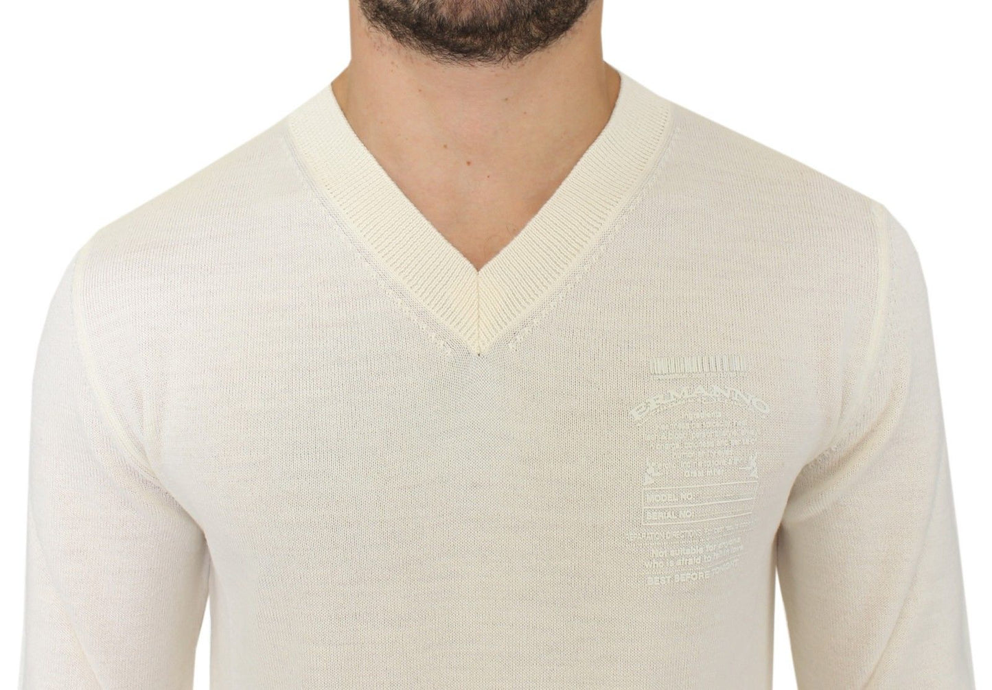 Pull en laine mélangée à col en V blanc cassé d'Ermanno Scervino