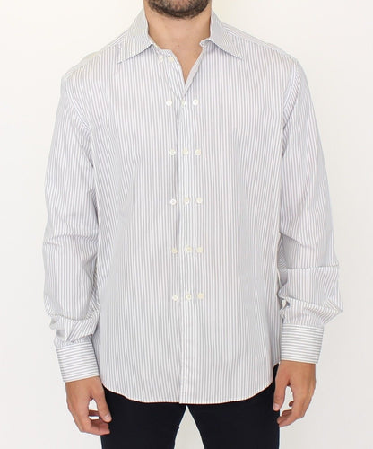 Chemise décontractée à rayures blanches et grises, coupe droite, Ermanno Scervino