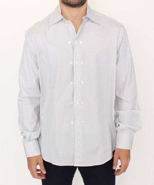 Chemise décontractée à rayures blanches et grises, coupe droite, Ermanno Scervino